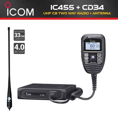 ICOM IC-455 UHF CB Land Mobile In-Car Two Way Radio Kit + RFI CD34