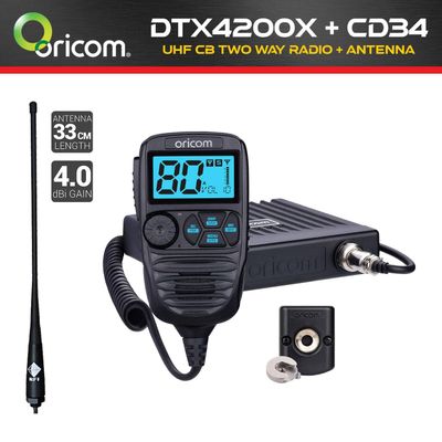 ORICOM DTX4200X Premium Dual Receive Controller Mic UHF CB Two Way Vehicle Radio + RFI CD34 Antenna