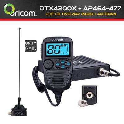 ORICOM DTX4200X Dual Receive Controller Speaker UHF CB Two Way Radio + RFI AP454 On-Glass Antenna