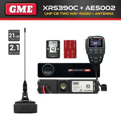GME XRS-390C IP67 Rugged UHF CB Two Way Radio + AE5002 On-Glass Antenna