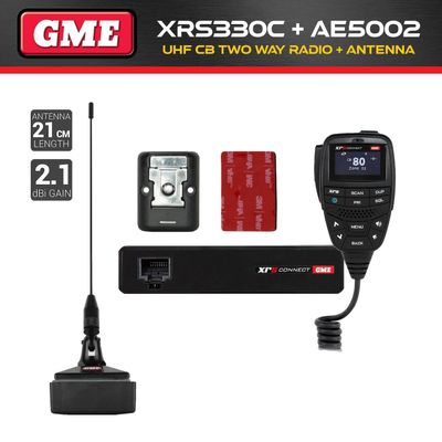 GME XRS-330C UHF CB Two Way In Car Vehicle Radio + AE5002 On-Glass Antenna