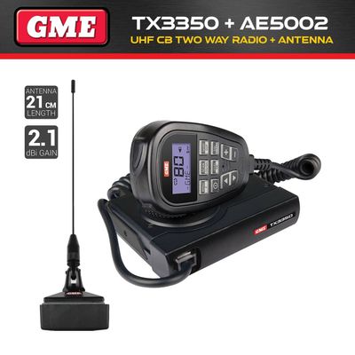 GME TX3350 UHF CB Two Way In Car Vehicle Radio + AE5002 On-Glass Antenna