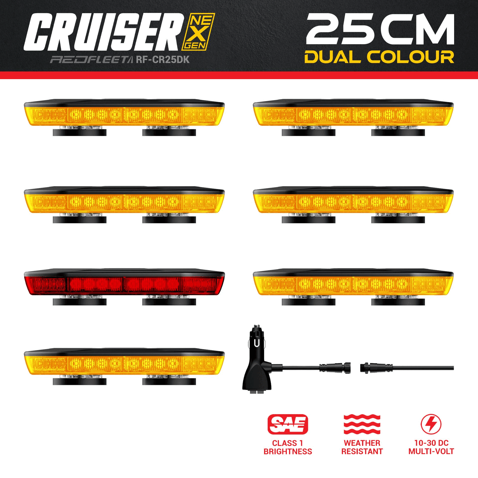 (25CM) CRUISER NEX-GEN &quot;Dual-Colour&quot; Micro Bar Warning Flashing Safety Light