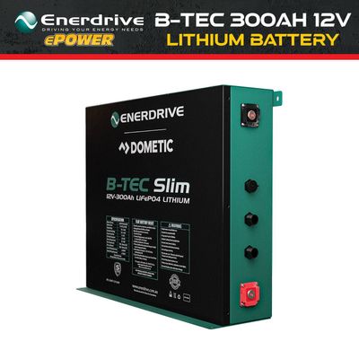 NEW 300Ah 12V DC ENERDRIVE B-TEC LiFePO4 Slimline Lithium Battery