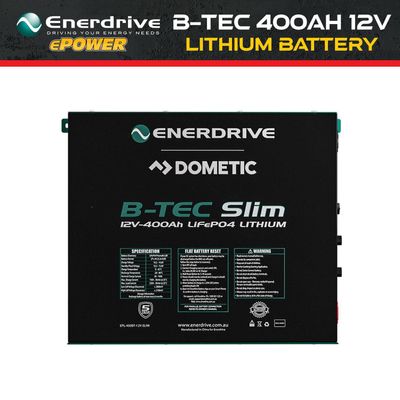 NEW 400Ah 12V DC ENERDRIVE B-TEC LiFePO4 Slimline Lithium Battery
