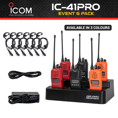 EVENT 6 pack ICOM IC-41PRO UHF CB Portable Handheld Two Way Radio + BC214 6 Way Multi Charger