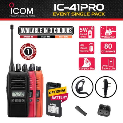 EVENT Pack - ICOM IC-41PRO UHF CB Two Way Handheld Portable Radio - 3 COLOUR Choice