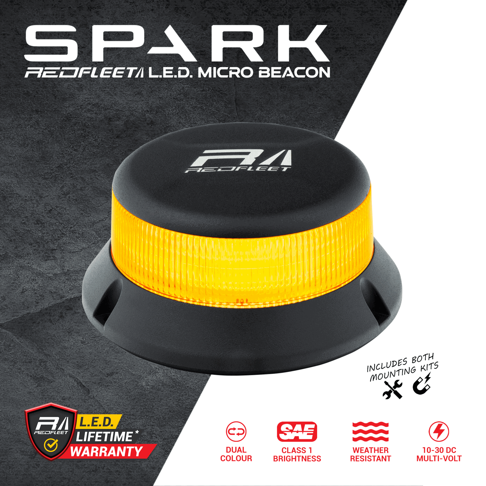 SPARK Series 32 L.E.D. AMBER + MAGENTA &quot;Dual-Colour&quot; Micro Beacon Flashing &amp; Rotating​ Light