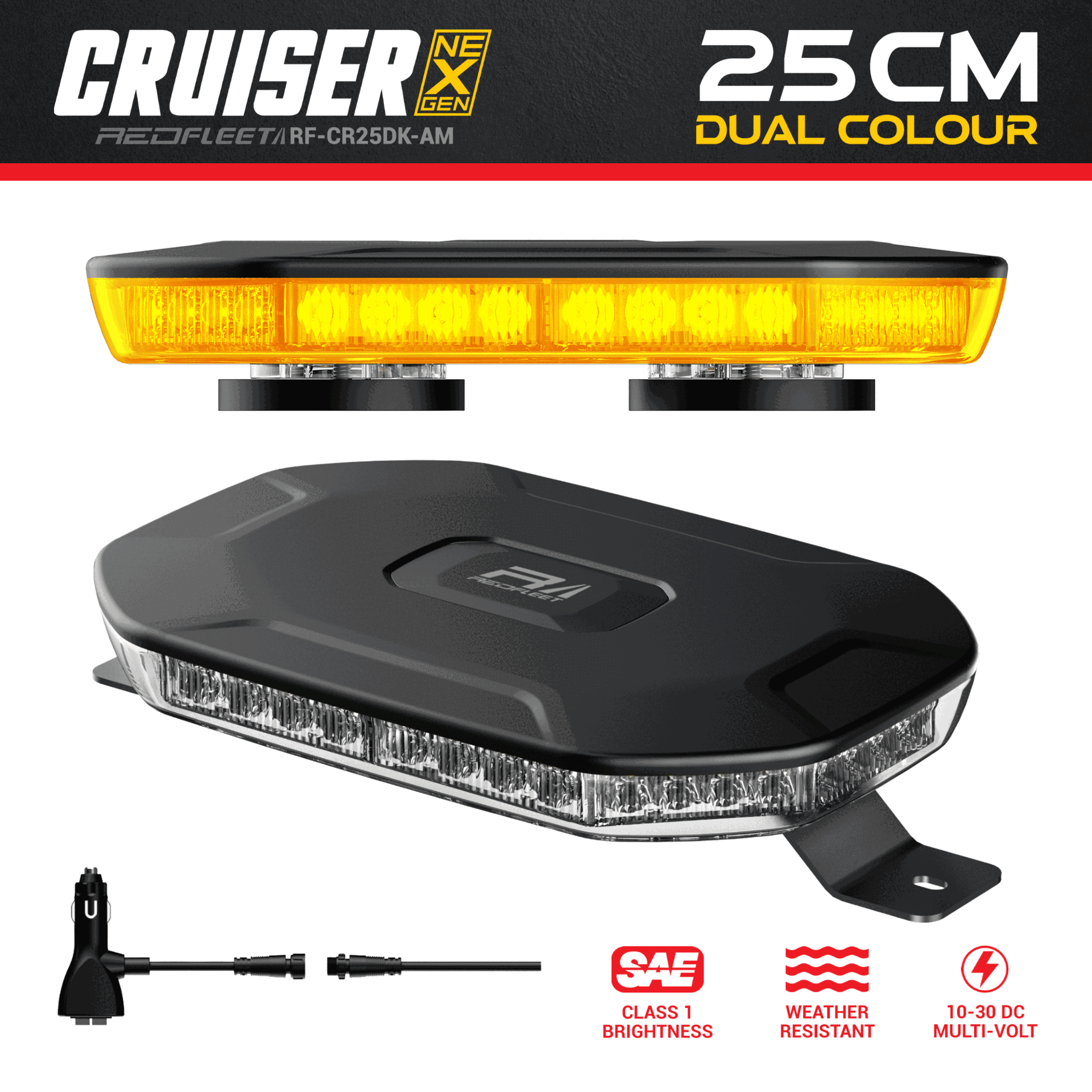 (25CM) AMBER + MAGENTA CRUISER NEX-GEN &quot;Dual-Colour&quot; Micro Bar Warning Flashing Safety Light