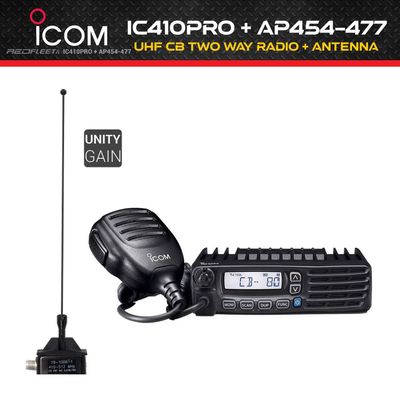 ICOM IC-410PRO UHF CB Land Mobile In-Car Two Way Radio Kit + AP454-477 Antenna