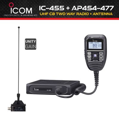 ICOM IC-455 UHF CB Land Mobile In-Car Two Way Radio + AP454-477 Antenna