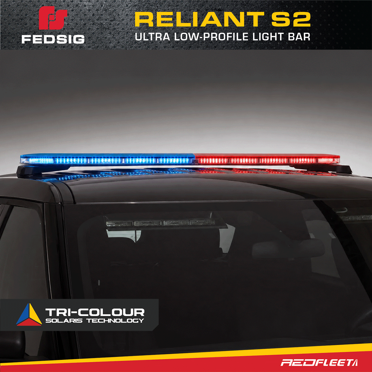 FEDSIG RELIANT S2 121CM Tri-Colour L.E.D. Low Profile Emergency Vehicle Roof Top Warning Light Bar