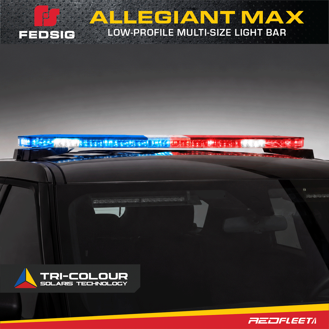 FEDSIG ALLEGIANT MAX&reg; Tri-Colour L.E.D. Low Profile Emergency Vehicle Roof Top Warning Light Bar