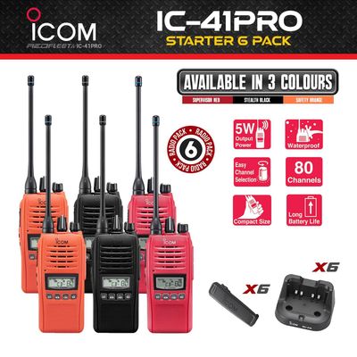 6 PACK ICOM IC-41PRO UHF CB Portable Handheld Two Way Radio - 3 COLOUR Choice