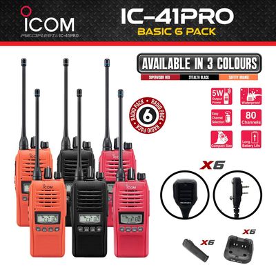 BASIC 6 pack ICOM IC-41PRO UHF CB Portable Handheld Two Way Radio