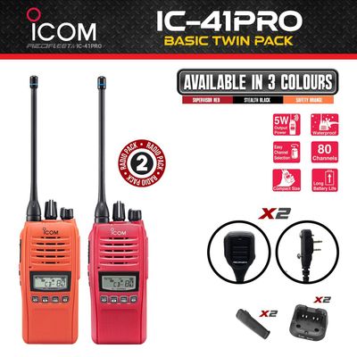 BASIC TWIN PACK - ICOM IC-41PRO UHF CB Two Way Handheld Portable Radio - 3 COLOUR Choice