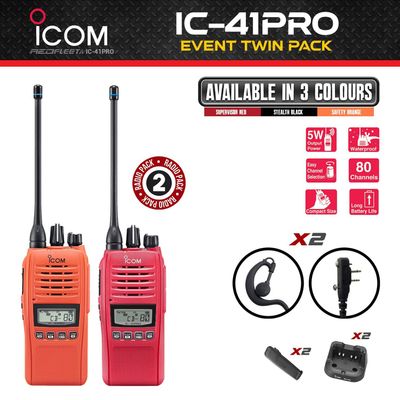 EVENT TWIN PACK - ICOM IC-41PRO UHF CB Two Way Handheld Portable Radio - 3 COLOUR Choice