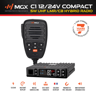 MGX C1 SUPER COMPACT 12/24V UHF/LMR HYBRID CB IN-VEHICLE RADIO