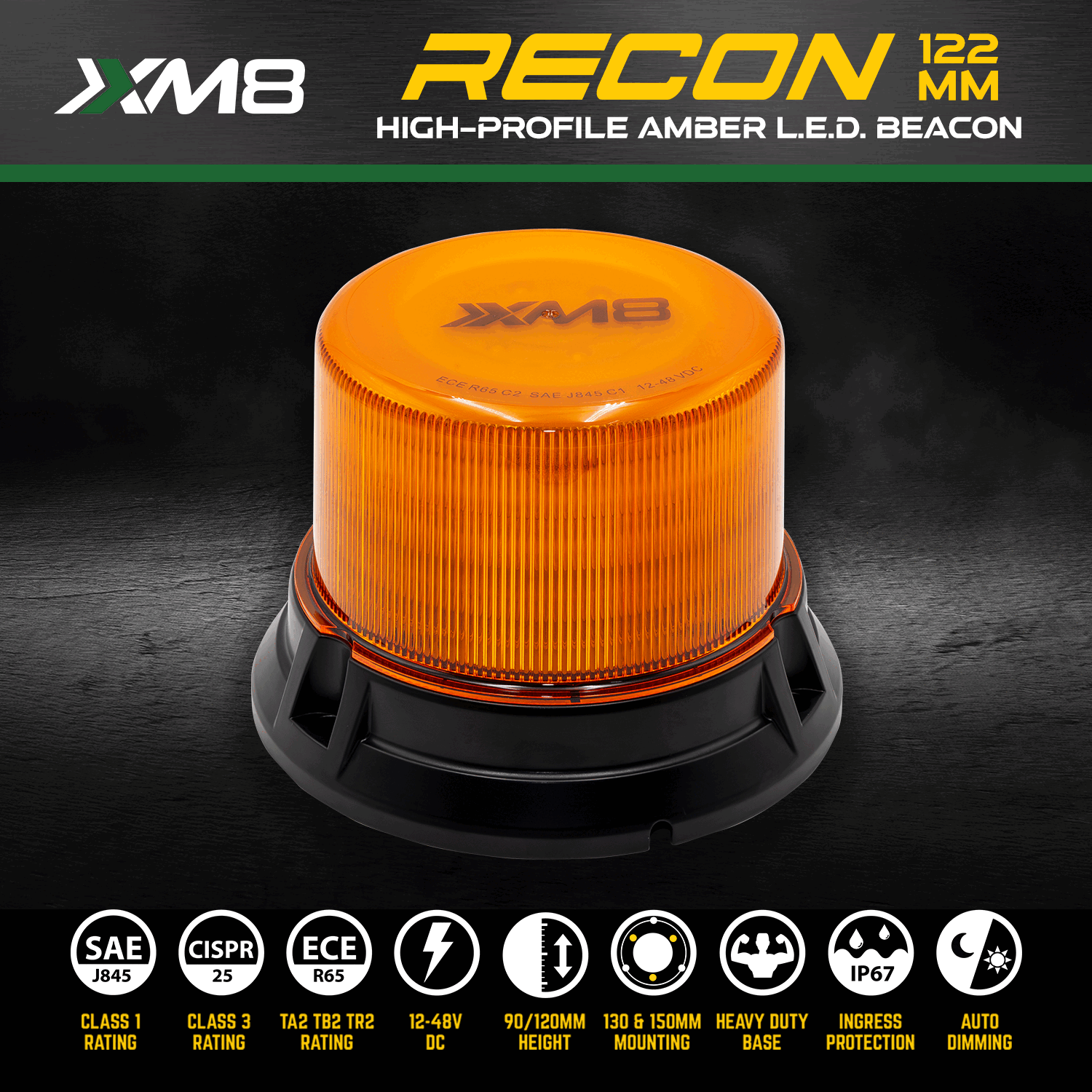 XM8 122MM AMBER L.E.D. BEACON WARNING LIGHT