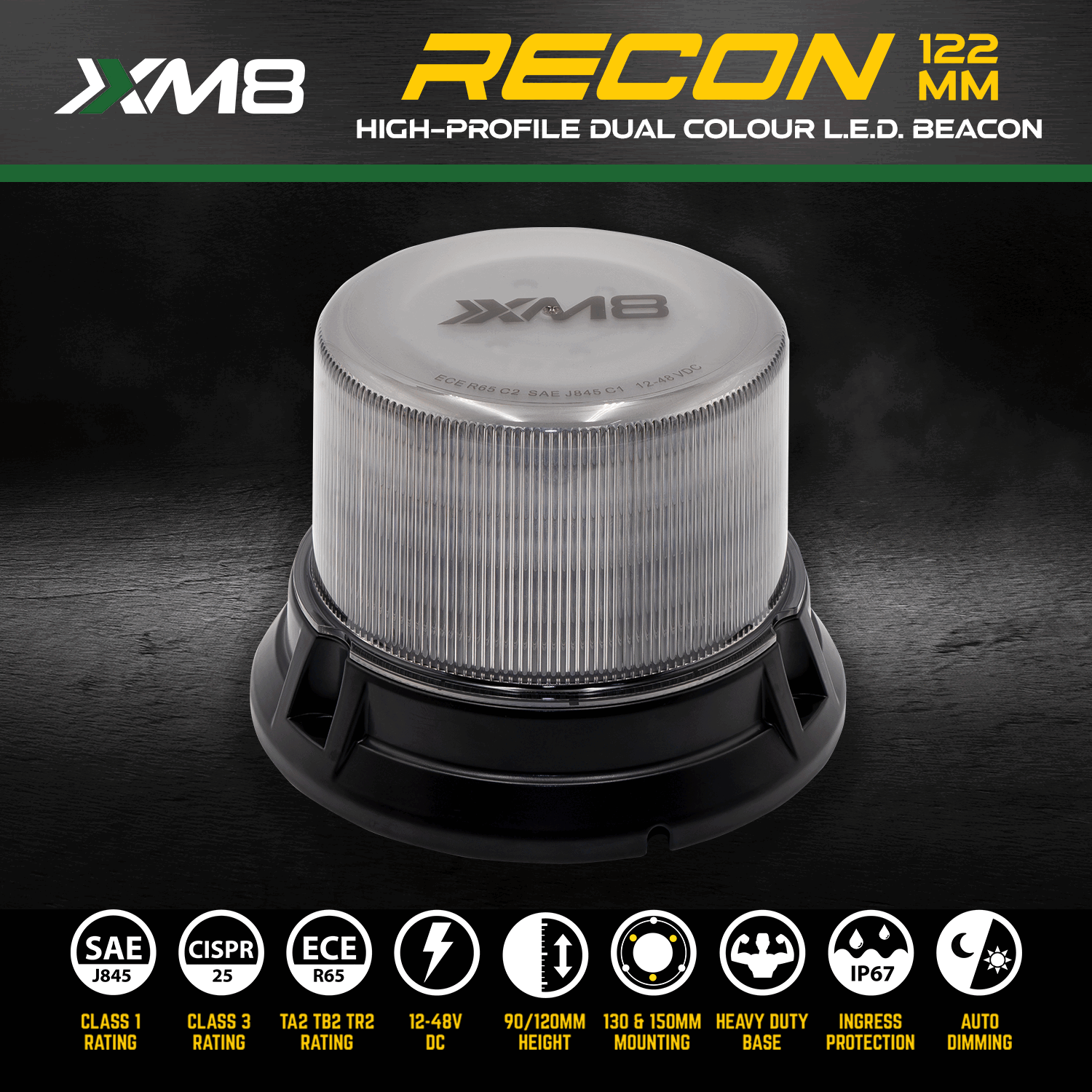 XM8 122MM FROSTED DUAL COLOUR L.E.D. BEACON WARNING LIGHT