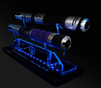 Double Tier LED Light Saber Display Stand with Insignia &amp; Text - USB/Battery
