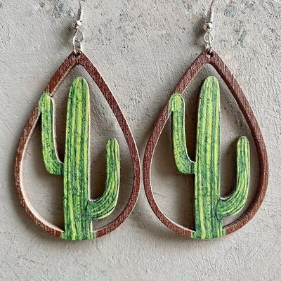 Cactus wooden earrings (preorder)