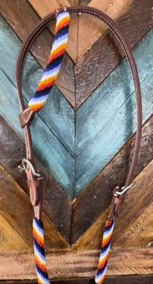 One eared beaded bridle- orange and blue striped