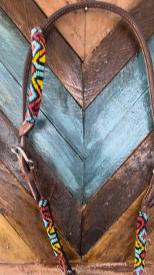 One eared leather and beaded bridle- colourful pattern