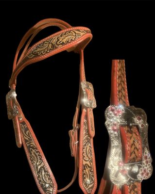 Full brow bridle- tooled with red inlay