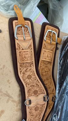 leather tooled girths with neoprene inlay