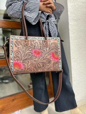 Floral tooled handbag