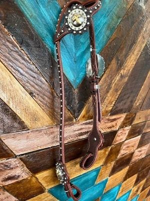 Studded one ear bridle with cross conchos