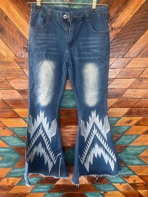 Denim Aztec Jeans with bell bottoms