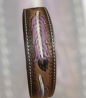 Dog collar- Purple feather tooling