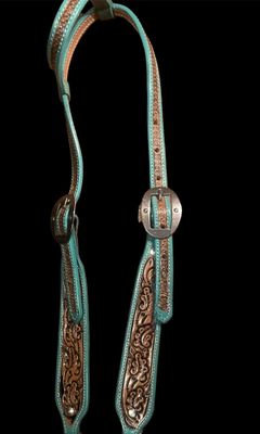 One eared leather bridle- Turquoise inlay