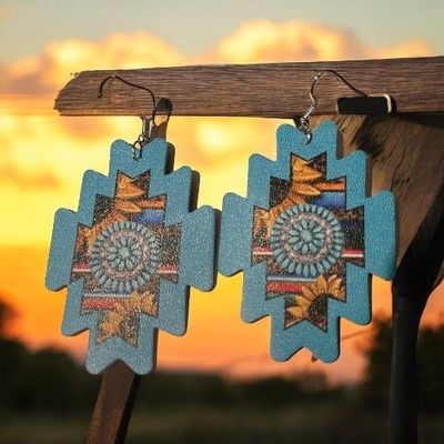 Turquoise and sunflower print earrings