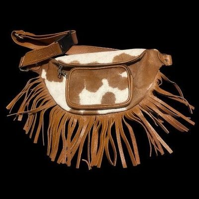 Cowhide bum bag with tassels