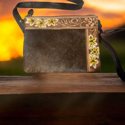 Floral cowhide ladies purse