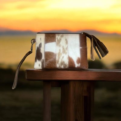 Cowhide wristlet purse