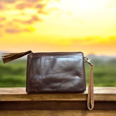 Cowhide wristlet purse