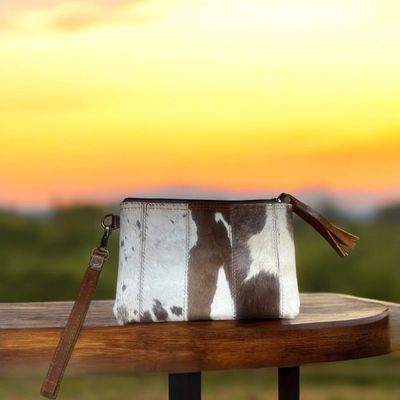 Cowhide wristlet purse