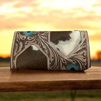 Blue floral cowhide wallet