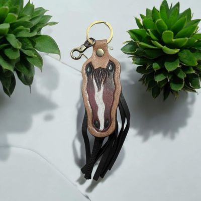 Horse head leather key ring