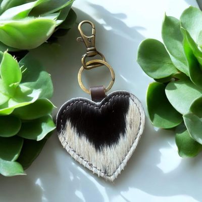 Cowhide heart keyring