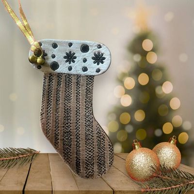 Tooled leather Stocking - tree decoration