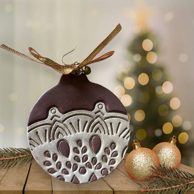 Christmas tree decoration- leather tooled ball