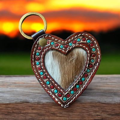 Heart keyring with cowhide