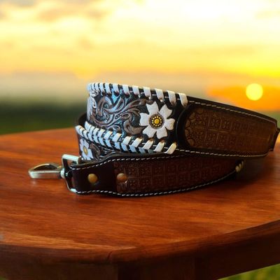 Floral tooled handbag strap