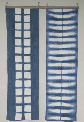 Linen Table Runner : Itajime Shibori Square Block Pattern