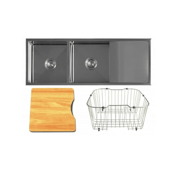 Kitchen Sink | Q4 Undermount Double Bowl Radial Corner | Flat Bed Drainer | 1220x450x200 - TKS-410RA